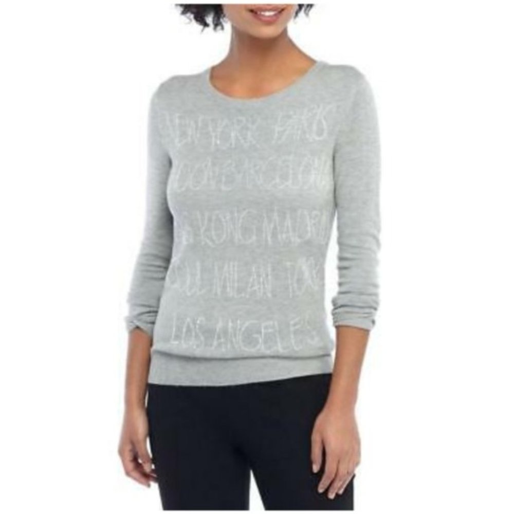 THE LIMITED Gray City Name‎ Embellished Sweater LG